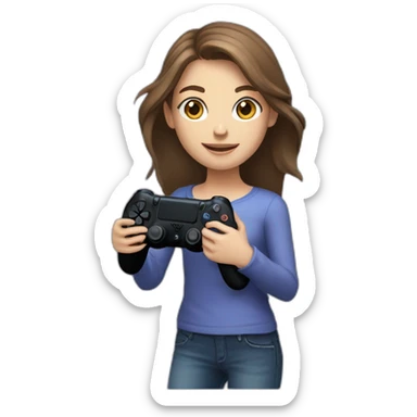 Caucasian Girl with long Brown hair holding a playstation 4 controller as she was playing looking at a screen sticker