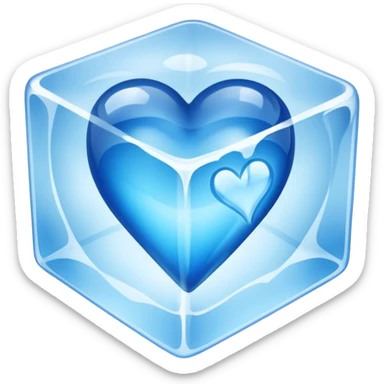 blue heart made of ice, inside an ice cube sticker