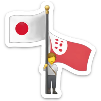 person holding a flagpole with the japanese flag sticker