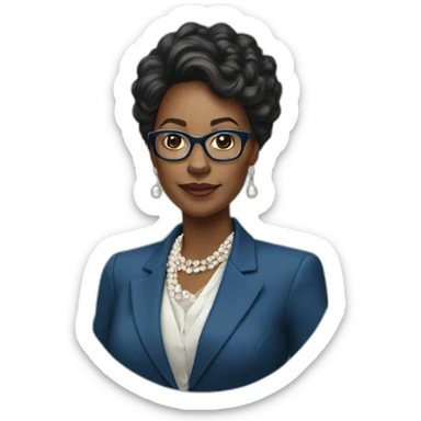 black woman ceo, diamond-crested glasses, blue blazer, pearl necklace sticker