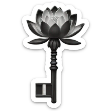 Black and white open lotus flower on top of a skeleton key sticker