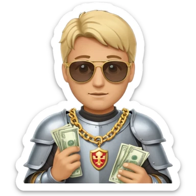 Knight with helmet gold chain dark glasses money sticker
