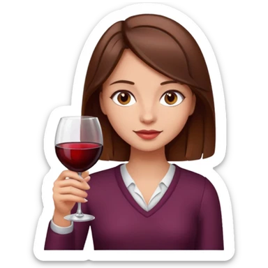 Girl with brown hair, brown eyes holding a glass of wine sticker