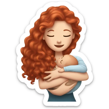 Curly long red hair white girl holding newborn baby sticker