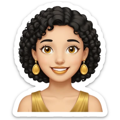 Girl showing happiness, medium skin tone, short curly black hair, gold earrings Minimal emoji showing happiness, medium skin tone, short curly black hair, gold earrings sticker