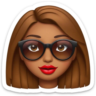 Diva emoji: emoji with sunglasses covering half the eyes, long eyelashes, brown eyes, big lips sticker