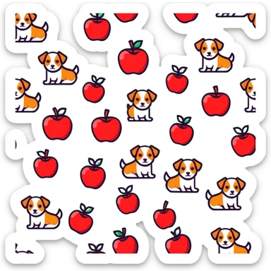 Group of cute dogs piling on a red apple sticker