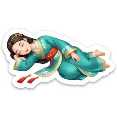 Beautiful girl in Hanfu lying on the ground sleeping sticker