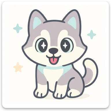 Siberian husky, cute cartoon style, big eyes, playful expression sticker