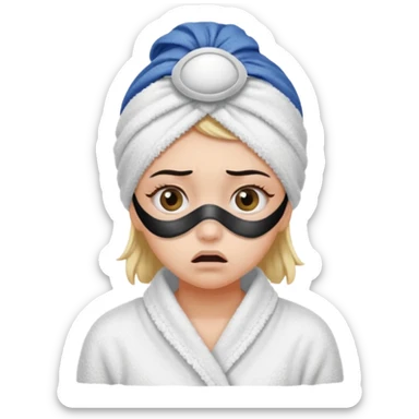 scared girl with bath towels and eye mask sticker