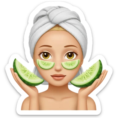 spa girl with towel in here hair cucumber slices on eyes sticker