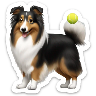 Tricolour sheltie playing with tennis ball  sticker
