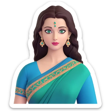 Aishwarya Rai in an elegant saree, traditional Indian look, blue-green eyes sticker