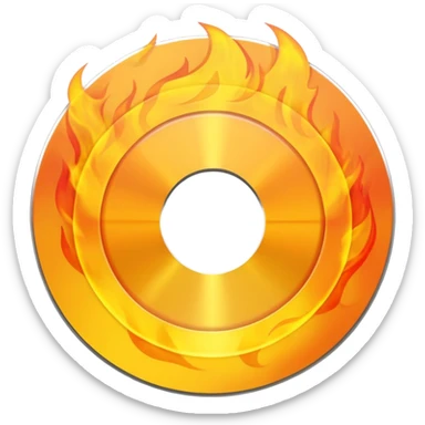 A minimalist CD disc with a subtle fire design, yellow flames sticker