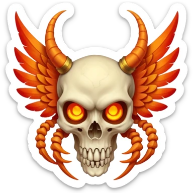Skeletal skull-faced feathery fiery winged horned Pokémon-Fakémon-hybrid-fusion-creature  sticker