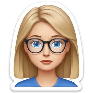 white girl with dark blonde hair blue eyes and glasses sticker