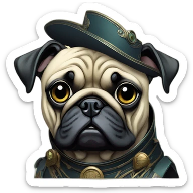 A cyberpunk pug in Art Nouveau style during 1910 sticker