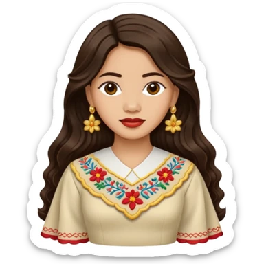 Filipino woman with long dark wavy hair parted in the middle wearing a traditional filipiniana sticker