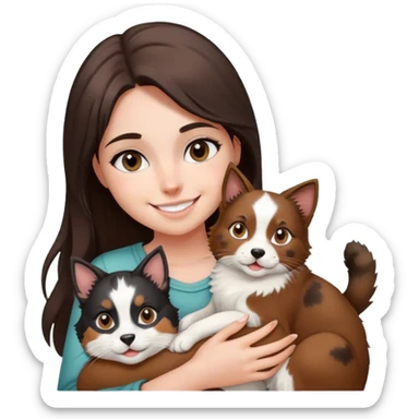smiling girl with black and White cat and Brown and white Australian shepherd sticker