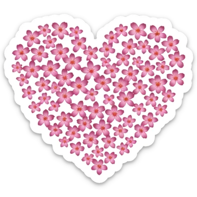 shape of a heart made of tiny glittering pink sakura flowers sticker