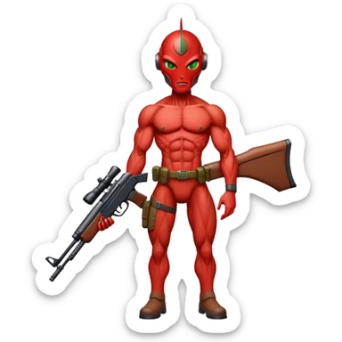 Big Buff Martian holding rifle fullbody sticker