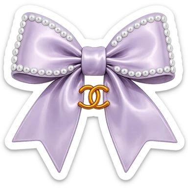 Remove the background, keep only the elegant bow with pearls and gold Chanel logo, glossy, pastel colors, realistic style, with no background. purple sticker