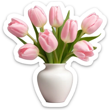 Light pink tulips in white vase in bow  sticker