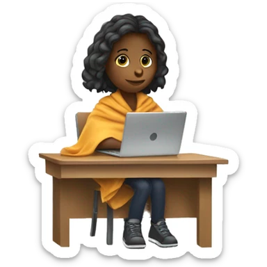 girl sitting at school desk with a Chromebook wrapped in a blanket sticker