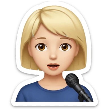 Crea una chica cantando con pelo rubio corto con ojos cafes  sticker