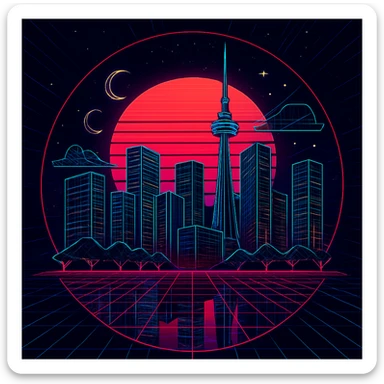 Make this image more edgy, 80's TRON, retro feel  sticker