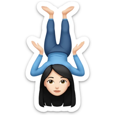 white girl with black long hair standing on her head sticker