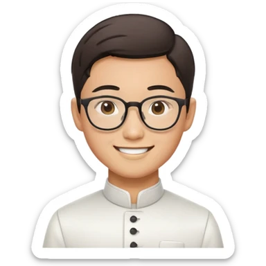 asian waiter with glasses, sort harir sticker