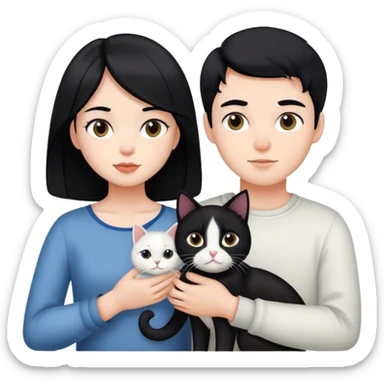 girl and boy with black hair and black and white cat sticker