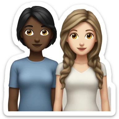 A white girl with black hair kissing a white girl with brown hair sticker