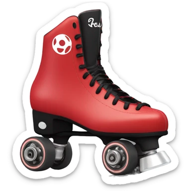 Red Riedell rollerskate with jamplug and fomac wheels sticker