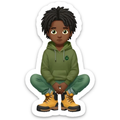African American boy with short black dreadlocks wearing a green Nike hoodie wearing denim skinny jeans and timberland boots with his hands folded sticker