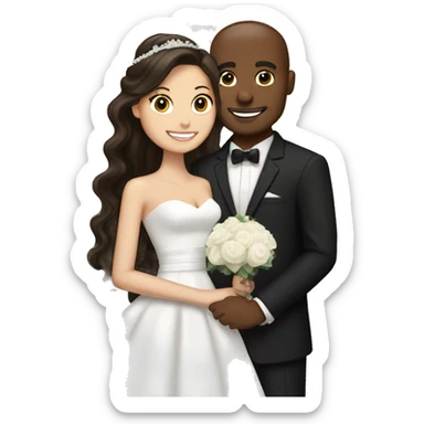 brunette hair bride and husband with to black bridesmaids  sticker