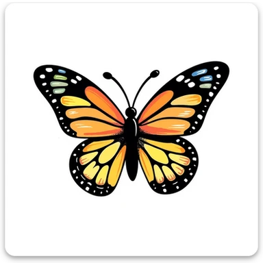 colorful butterfly drawn in childlike crayon style, centered, isolated on white background sticker