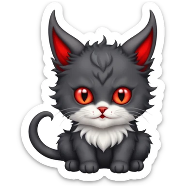 dark blackish grey and white horned devil satan kitten sticker