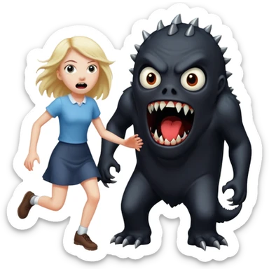 a black monster chasing a white girl sticker