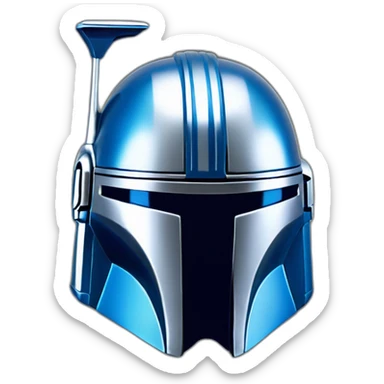 blue mandalorian helmet with silver accent sticker