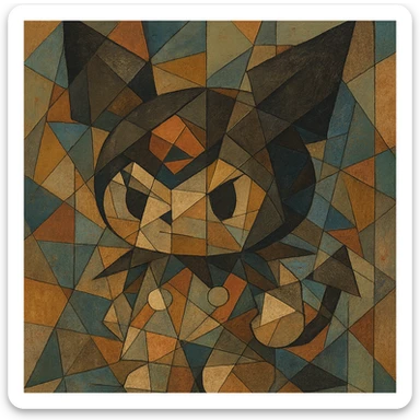 Kuromi character, geometric and artistic cubist abstraction style sticker