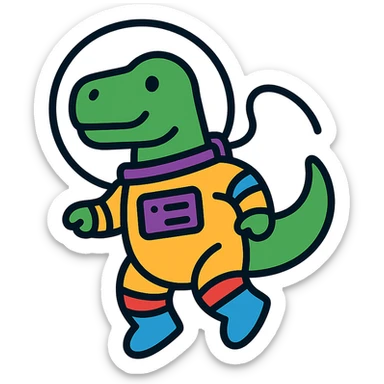 t-rex astronaut in a colorful spacesuit, floating in space sticker
