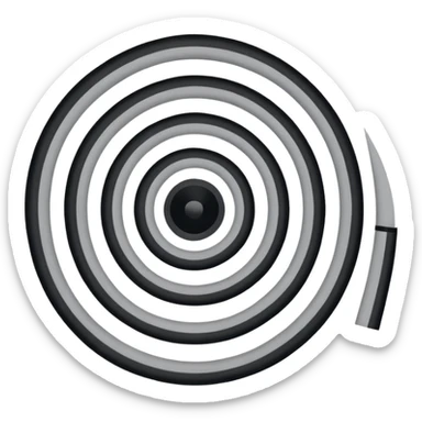 Minimalist emoji-style sticker of a strip of film curling into a hypnotic spiral. No details inside frames. Black and gray only. sticker