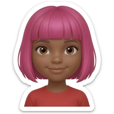 Black young girl hot pink bob hair cut with hot pink bangs With a red shirt brown eyes sticker