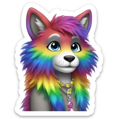 Furry, sparkle, rainbow, animal, anthro, full body, fursona sticker