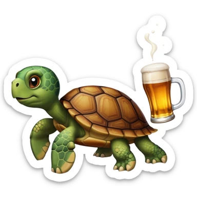 Turtle in snow drinking beer sticker