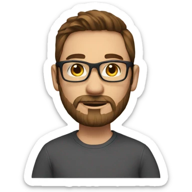 man, in smart casual, 34 y.o., sweather, glasses very short brown hair, white, brown eyes and, beard sticker