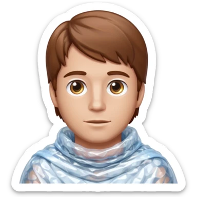 Brown haired man wrapped in a roll of bubble wrap sticker