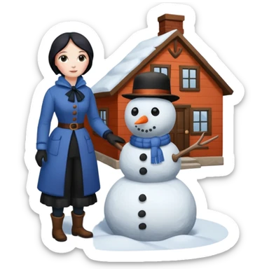 Virginia Poe and Maria Clemm 1800's full body building a snowman sticker